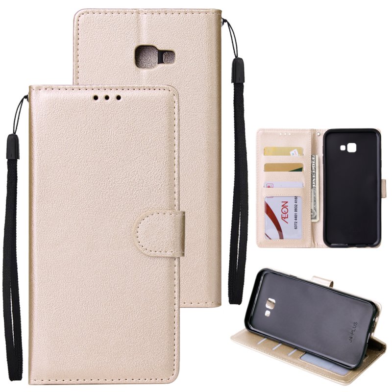 For Samsung J4 plus Flip-type Leather Protective Phone Case with 3 Card Position Buckle Design Phone Cover  Gold