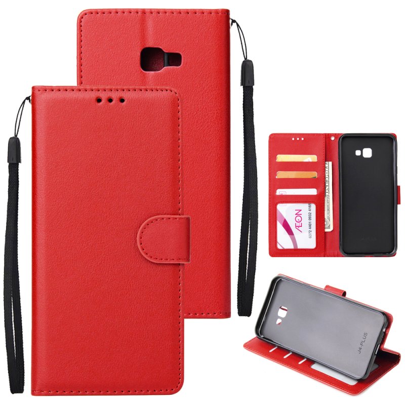 For Samsung J4 plus Flip-type Leather Protective Phone Case with 3 Card Position Buckle Design Phone Cover  red