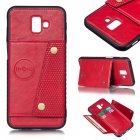 For Samsung J6 PLUS Double Buckle Non slip Shockproof Cell Phone Case with Card Slot Bracket red
