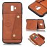 For Samsung J6 PLUS Double Buckle Non slip Shockproof Cell Phone Case with Card Slot Bracket Light Brown