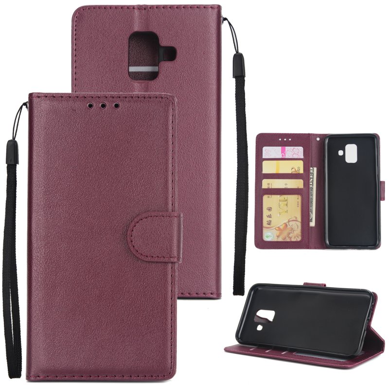 For Samsung J6 plus Flip-type Leather Protective Phone Case with 3 Card Position Buckle Design Phone Cover  Red wine