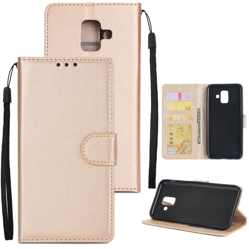 For Samsung J6 plus Flip-type Leather Protective Phone Case with 3 Card Position Buckle Design Phone Cover  Gold
