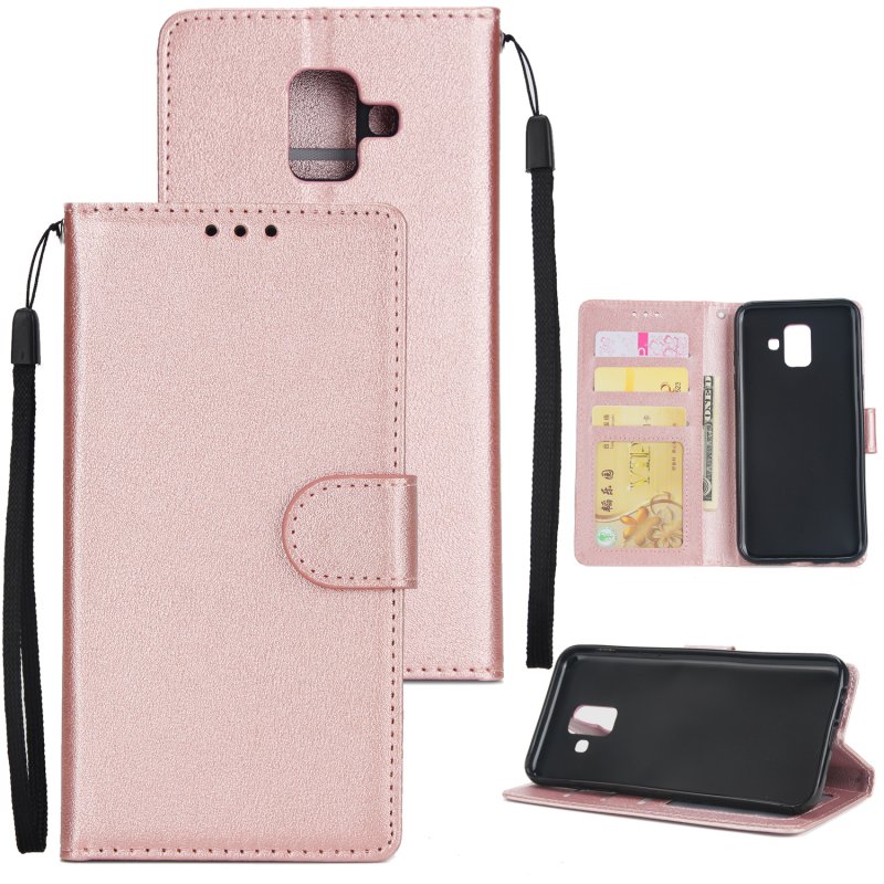 For Samsung J6 plus Flip-type Leather Protective Phone Case with 3 Card Position Buckle Design Phone Cover  Rose gold