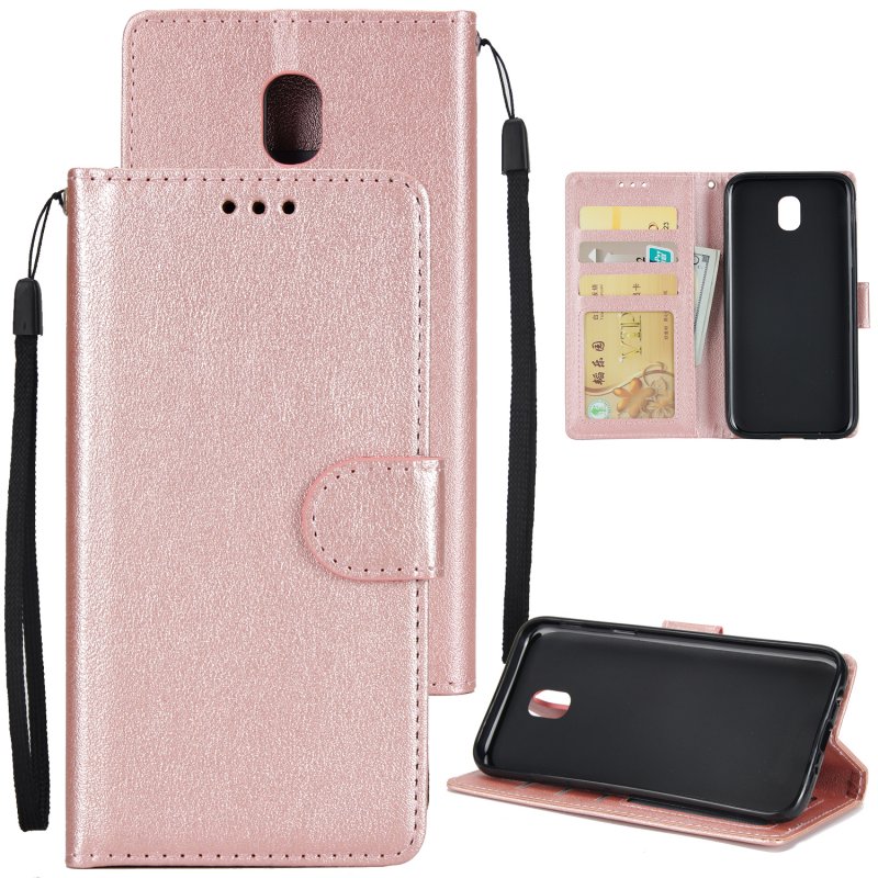 For Samsung J7 2017 European Edition/J730/J7 PRO PU Leather Protective Phone Case with 3 Card Position Rose gold