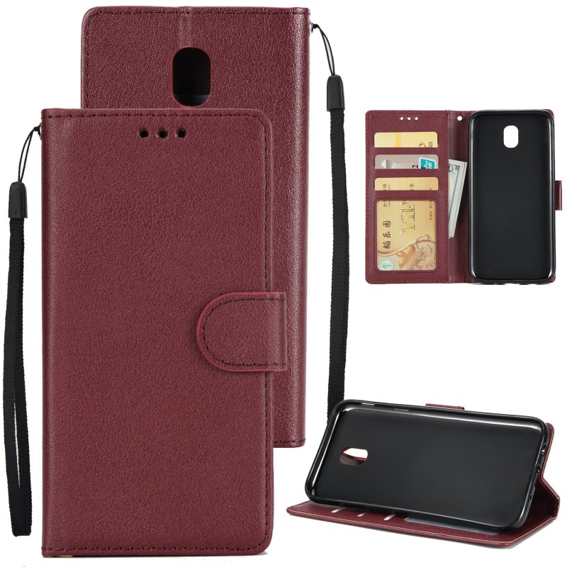 For Samsung J7 2017 European Edition/J730/J7 PRO PU Leather Protective Phone Case with 3 Card Position wine red