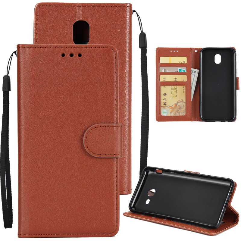 For Samsung J7 2017 European Edition/J730/J7 PRO PU Leather Protective Phone Case with 3 Card Position brown
