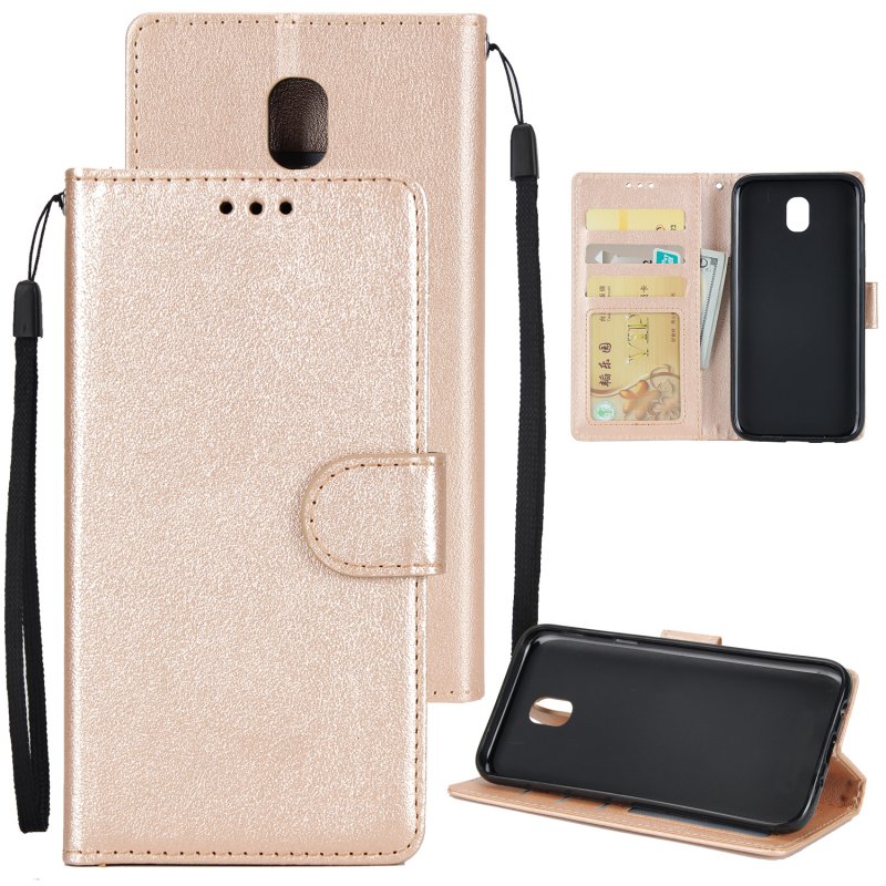 For Samsung J7 2017 European Edition/J730/J7 PRO PU Leather Protective Phone Case with 3 Card Position Golden