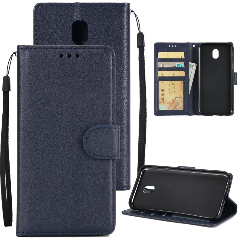 For Samsung J7 2017 European Edition/J730/J7 PRO PU Leather Protective Phone Case with 3 Card Position blue