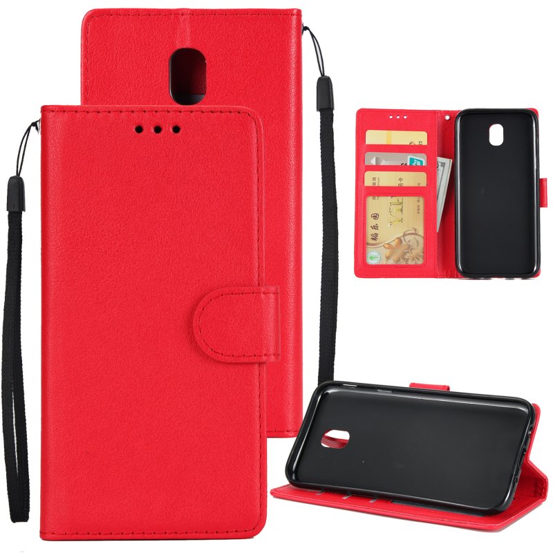 For Samsung J7 PLUS/J7+ Full Protective Clip Case Cover PU Stylish Shell with Card Slot red