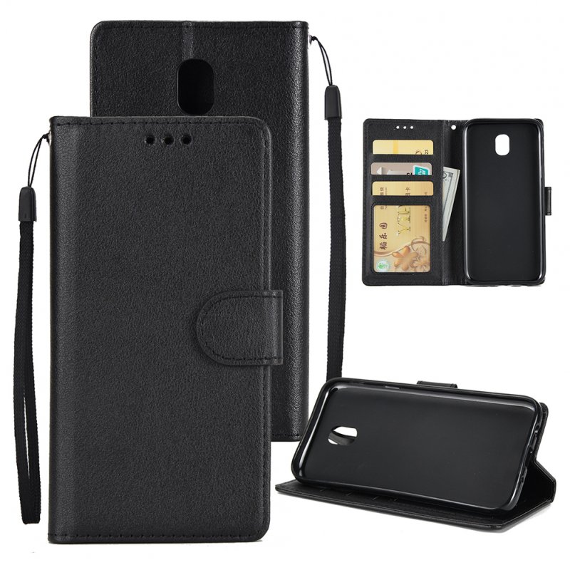 For Samsung J7 PLUS/J7+ Full Protective Clip Case Cover PU Stylish Shell with Card Slot black