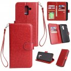 For Samsung J8 2018 PU Non slip Shockproof Cell Phone Case with 9 Card Slots Lanyard Bracket red
