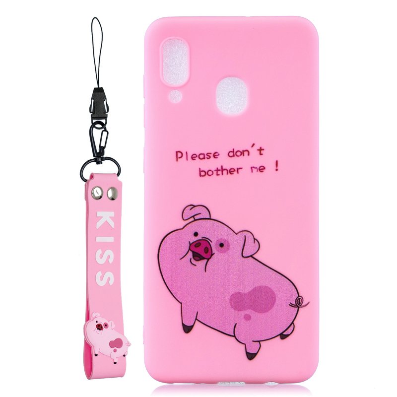For Samsung M20 Cartoon Lovely Coloured Painted Soft TPU Back Cover Non-slip Shockproof Full Protective Case with Lanyard