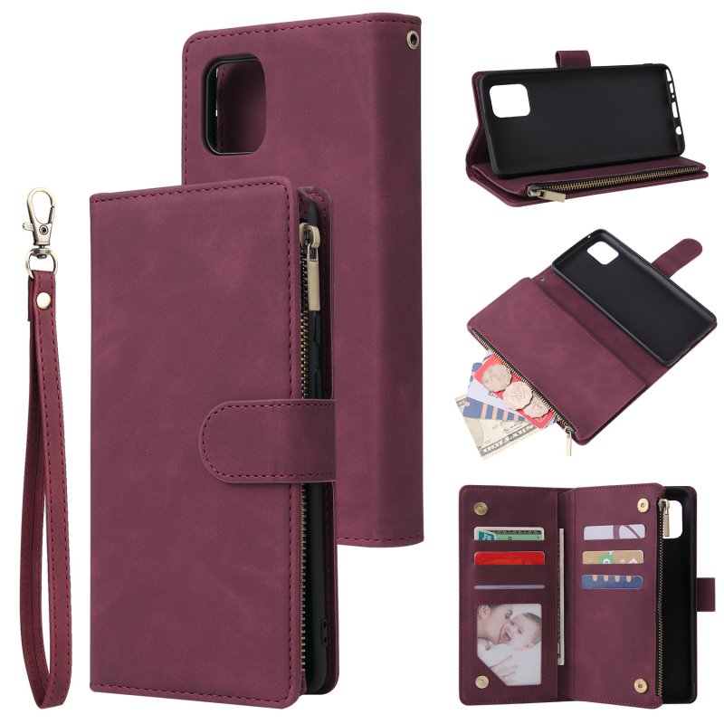 For Samsung NOTE 10 Lite Case Smartphone Shell Wallet Design Zipper Closure Overall Protection Cellphone Cover  5 wine red