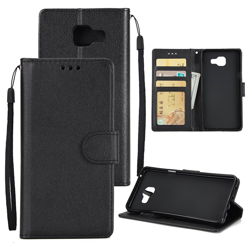 For Samsung On7-2016/J7 Prime Protective Cover PU Cell Phone Case with Card Slot black