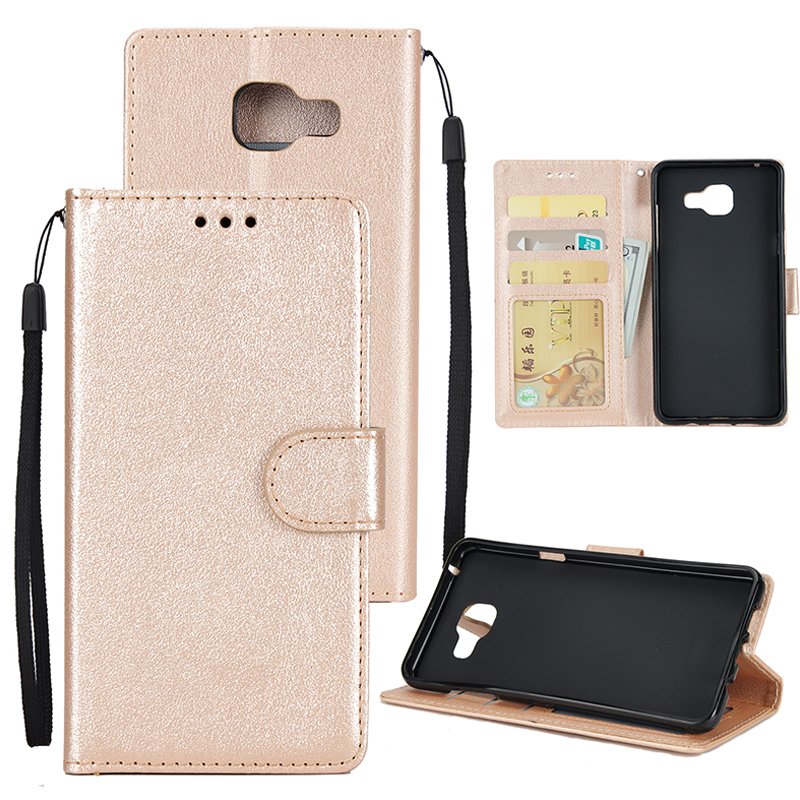 For Samsung On7-2016/J7 Prime Protective Cover PU Cell Phone Case with Card Slot Golden