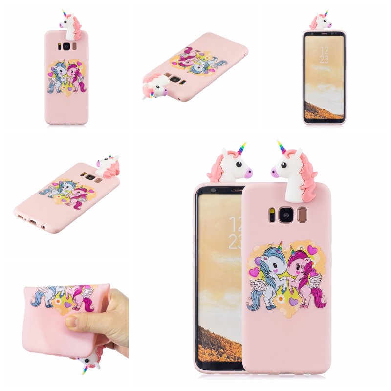 For Samsung S8 3D Cartoon Lovely Coloured Painted Soft TPU Back Cover Non-slip Shockproof Full Protective Case Light pink