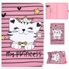 For Samsung T510/T515 <span style='color:#F7840C'>Laptop</span> Protective Case with Front Snap Cute Cartoon Color Painted Smart Stay PU Cover Crown cat