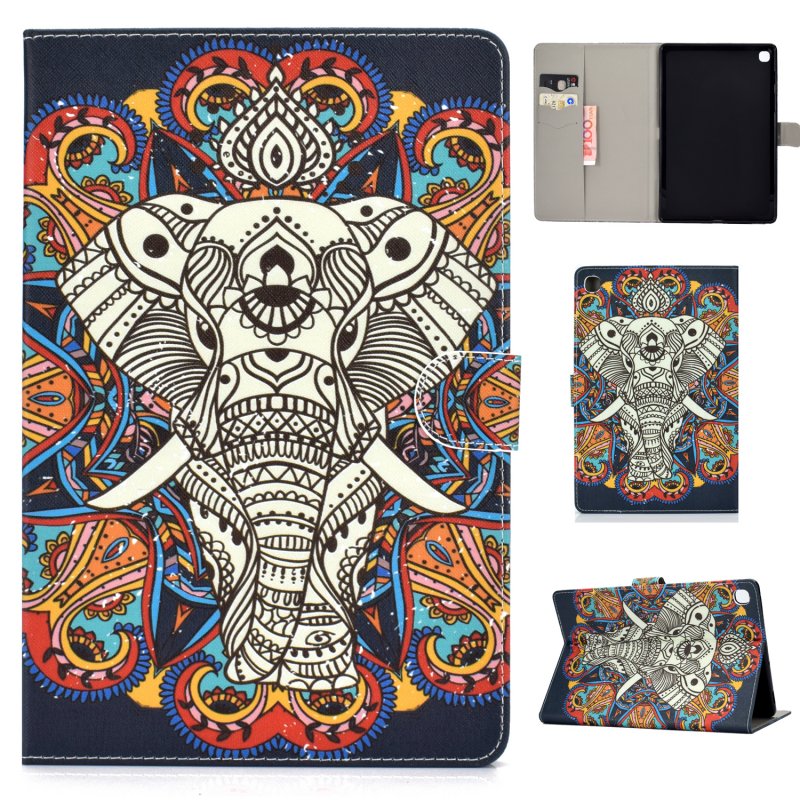 For Samsung T720/T725 Laptop Protective Cover Cartoon Color Painted Smart Stay PU Cover with Front Snap Fun elephant