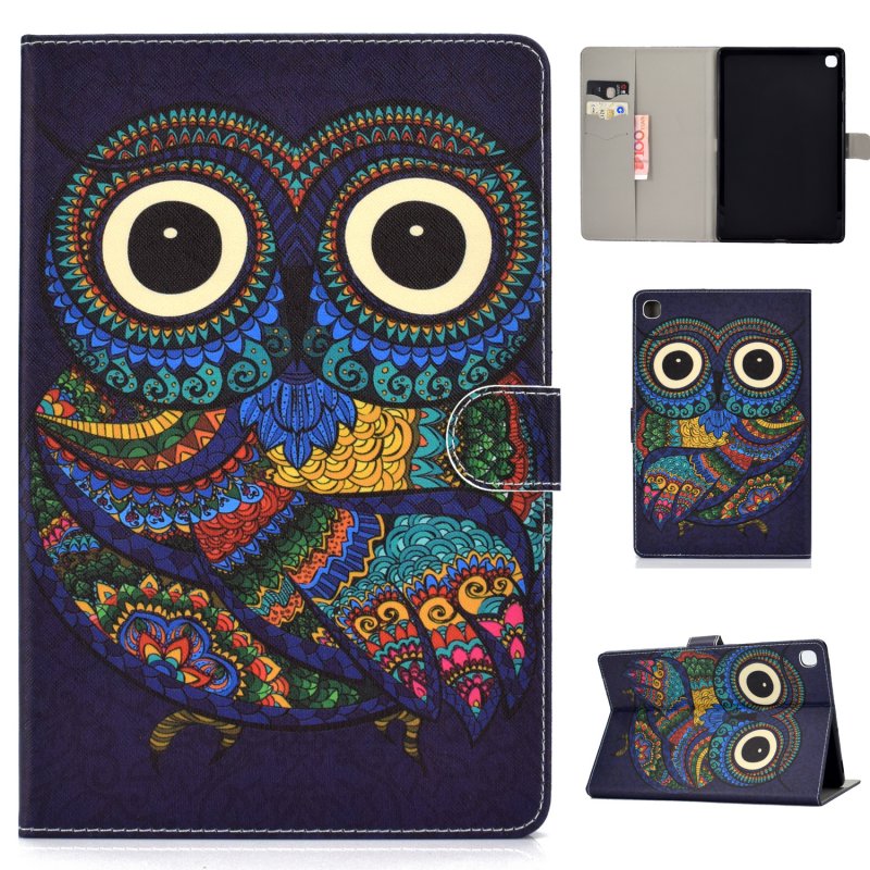 For Samsung T720/T725 Laptop Protective Cover Cartoon Color Painted Smart Stay PU Cover with Front Snap owl
