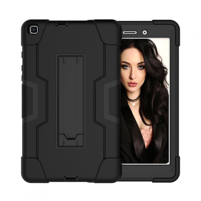 For Samsung Tab A T290 T295 PC+ Silicone Hit Color Armor Case Tri-proof Shockproof Dustproof Anti-fall Protective Tablet Cover  Black + black