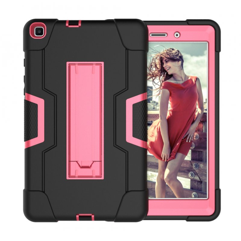 For Samsung Tab A T290 T295 PC+ Silicone Hit Color Armor Case Tri-proof Shockproof Dustproof Anti-fall Protective Tablet Cover  Black + rose red