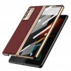 For Samsung Z Fold2 Mobile Phone Cover Pu All-inclusive Anti-drop Leather Folding <span style='color:#F7840C'>Tempered</span> <span style='color:#F7840C'>Glass</span> Screen Protector Red wine