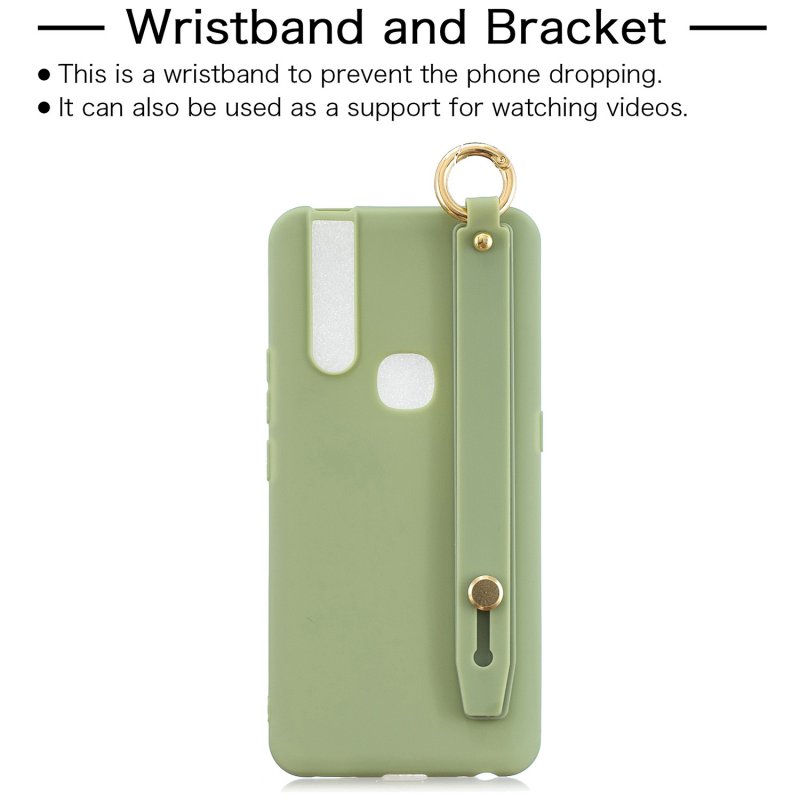 For VIVO V15 Simple Solid Color Chic Wrist Rope Bracket Matte TPU Anti-scratch Non-slip Protective Cover Back Case 10 beans green