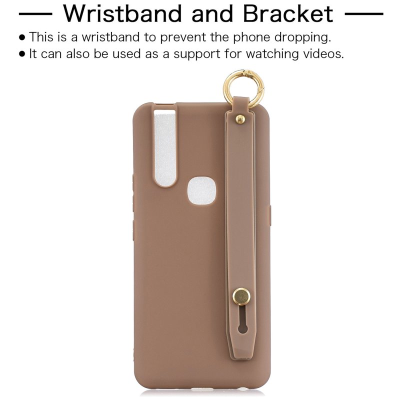 For VIVO V15 Simple Solid Color Chic Wrist Rope Bracket Matte TPU Anti-scratch Non-slip Protective Cover Back Case 9 coffee