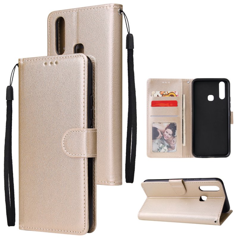 For VIVO Y17 Cellphone Cover PU Leather Shell All-round Protection Mobile Phone Case Precise Cutout Wallet Design Stand Function Gold