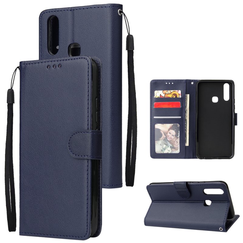 For VIVO Y17 Cellphone Cover PU Leather Shell All-round Protection Mobile Phone Case Precise Cutout Wallet Design Stand Function Blue