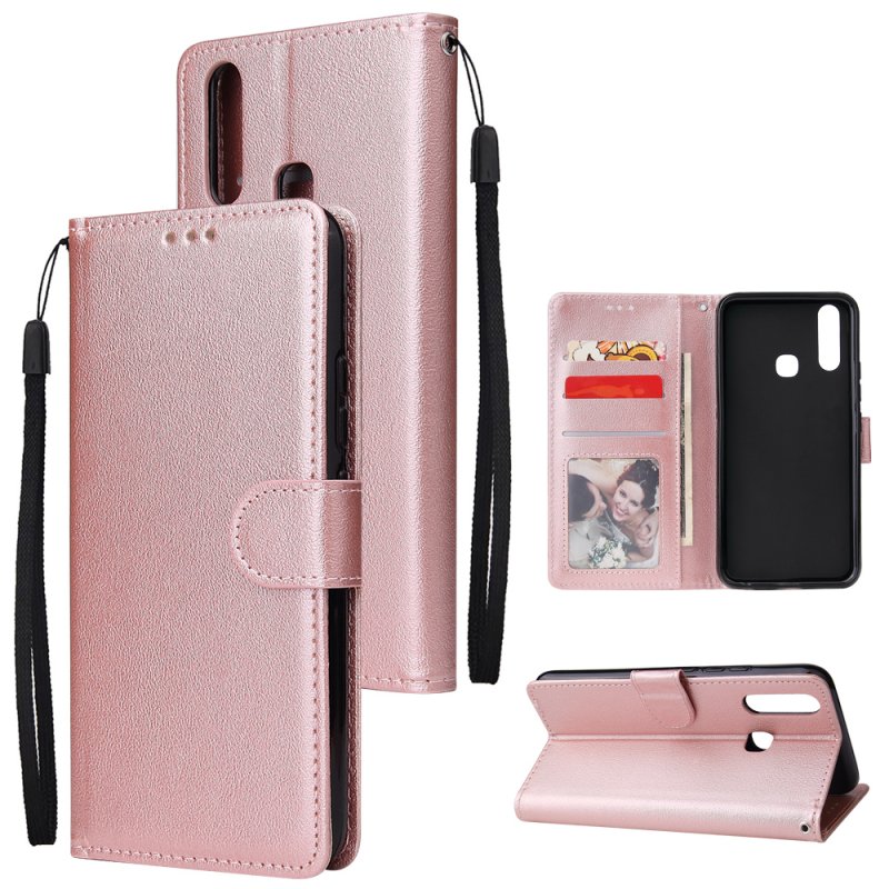 For VIVO Y17 Cellphone Cover PU Leather Shell All-round Protection Mobile Phone Case Precise Cutout Wallet Design Stand Function Rose gold