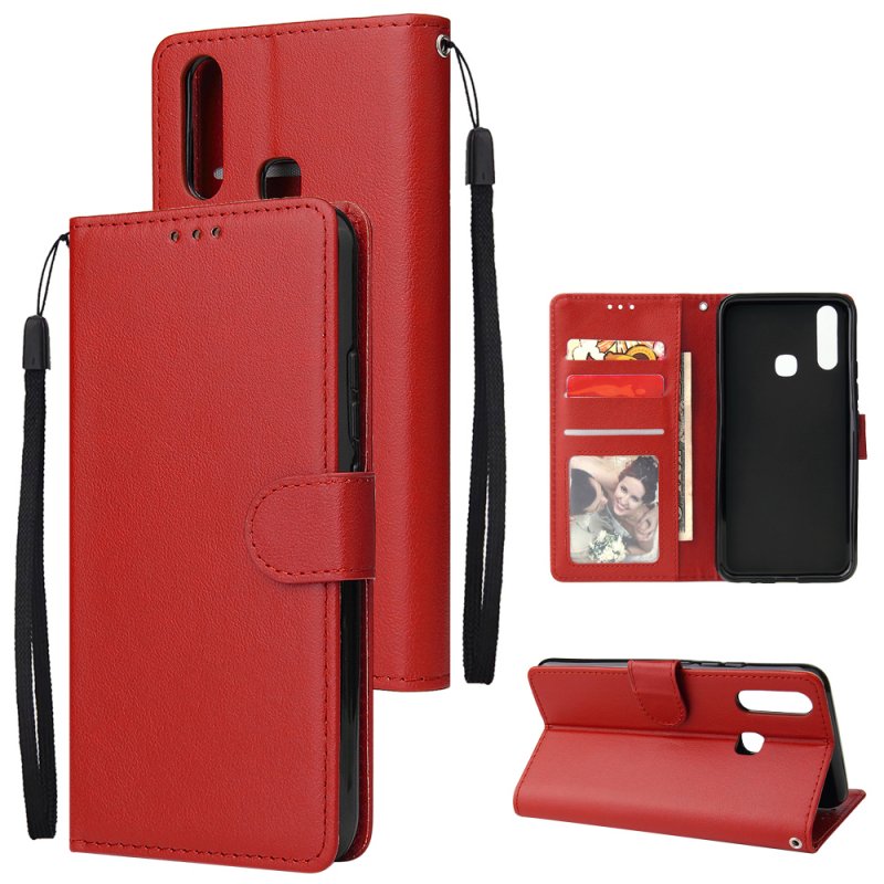 For VIVO Y17 Cellphone Cover PU Leather Shell All-round Protection Mobile Phone Case Precise Cutout Wallet Design Stand Function Red