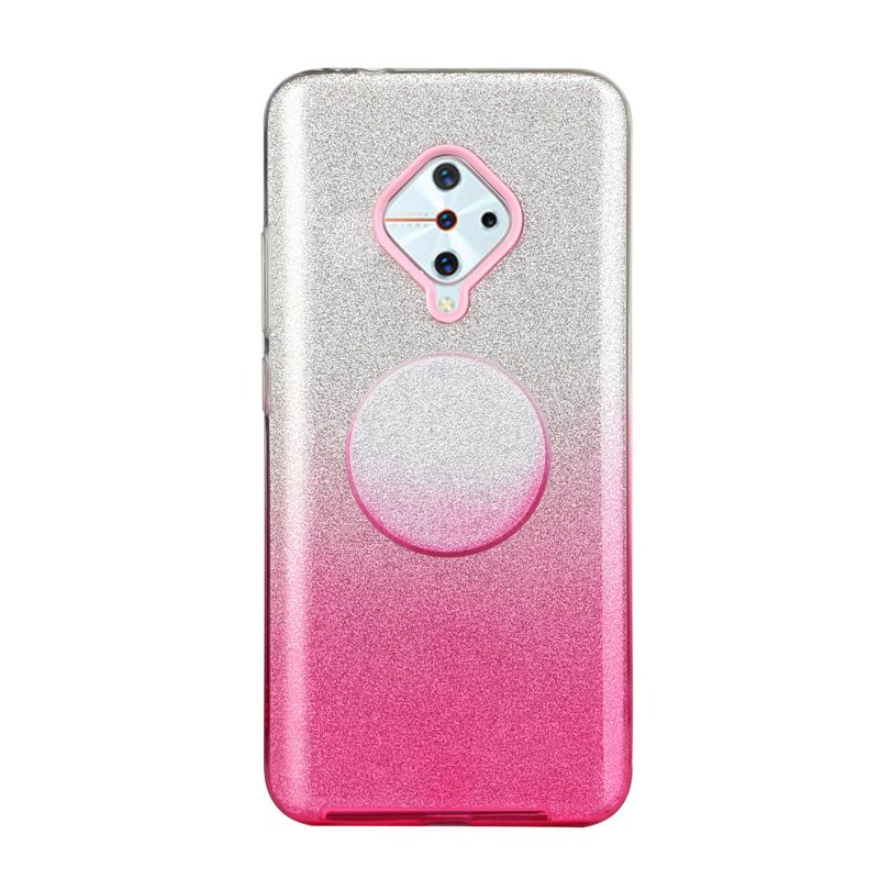 For VIVO Y91/Y93/Y95 with hole/V17/S1 Pro/Y95 Phone Case Gradient Color Glitter Powder Phone Cover with Airbag Bracket Pink