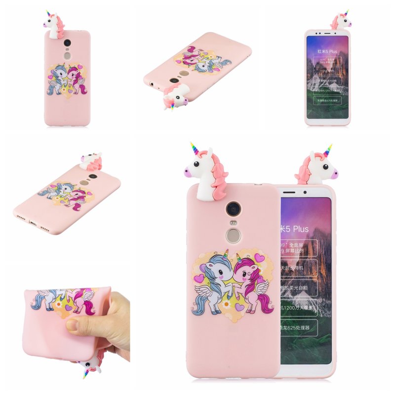 For XIAOMI Redmi 5 plus 3D Cartoon Lovely Coloured Painted Soft TPU Back Cover Non-slip Shockproof Full Protective Case Light pink