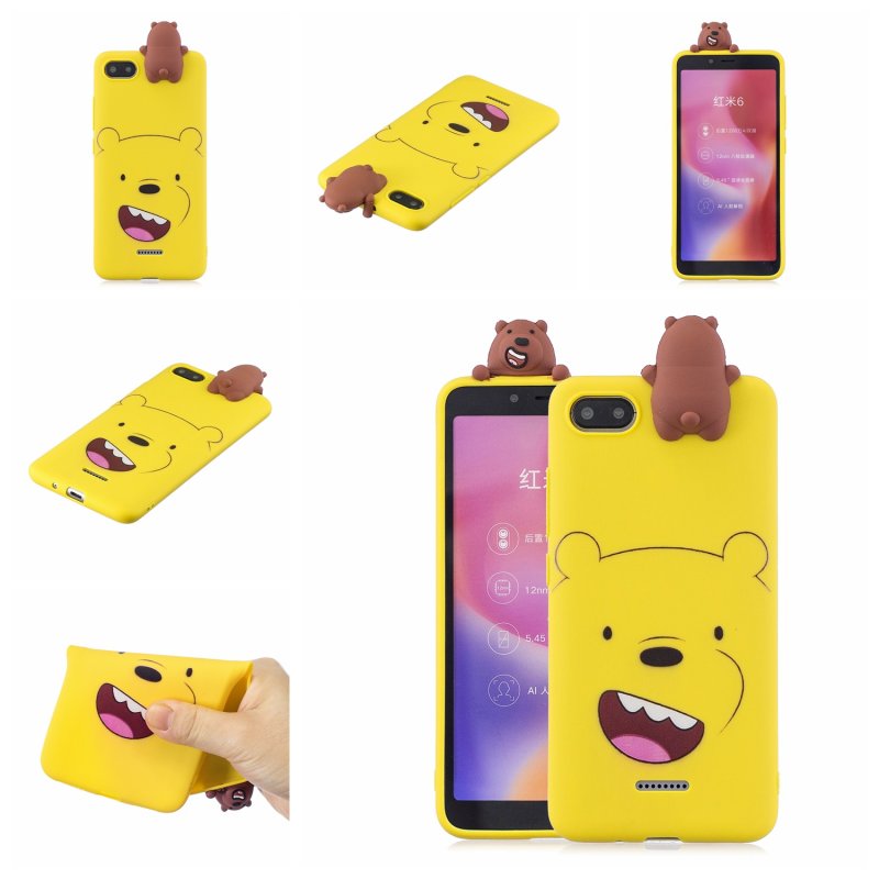 For XIAOMI Redmi 6A 3D Cartoon Lovely Coloured Painted Soft TPU Back Cover Non-slip Shockproof Full Protective Case yellow