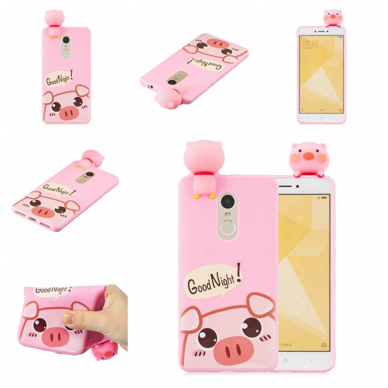 For XIAOMI Redmi NOTE 4X/NOTE 4 3D Cute Coloured Painted Animal TPU Anti-scratch Non-slip Protective Cover Back Case Rose red