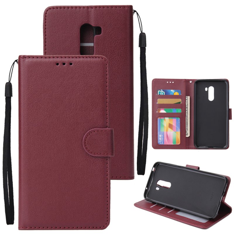 For Xiaomi Pocophone F1 Flip-type Leather Protective Phone Case with 3 Card Position Buckle Design Phone Cover  Red wine