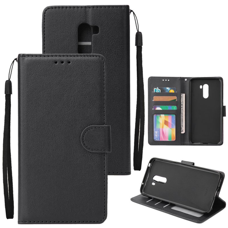 For Xiaomi Pocophone F1 Flip-type Leather Protective Phone Case with 3 Card Position Buckle Design Phone Cover  black