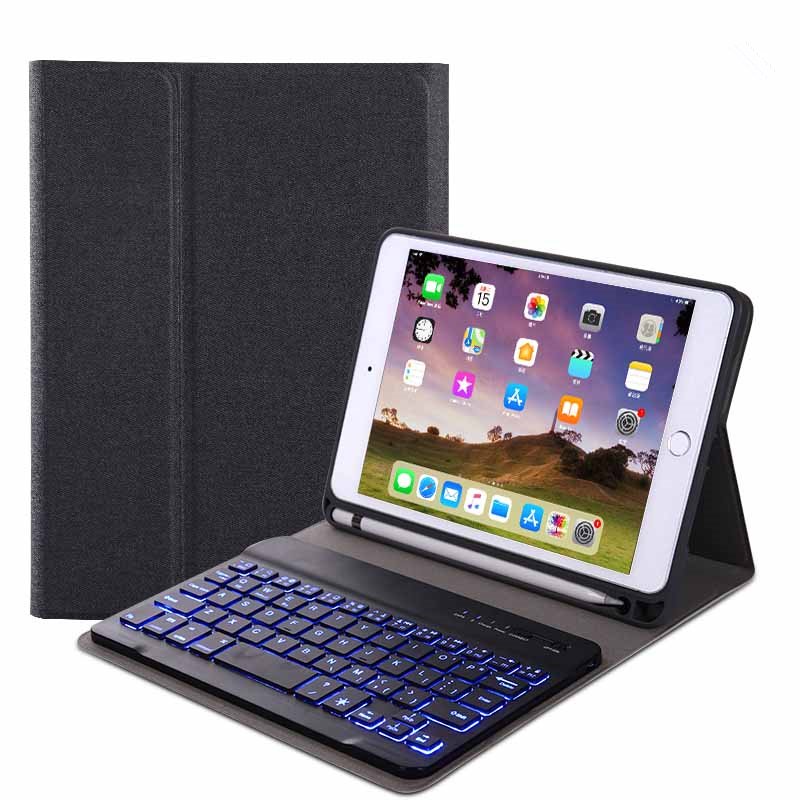 For iPad 10.2 Tablet Touch Keyboard Textured PU Leather Cover Wireless Bluetooth3.0 Connect Overall Protection Stand Function  black_iPad 10.2 backlit version