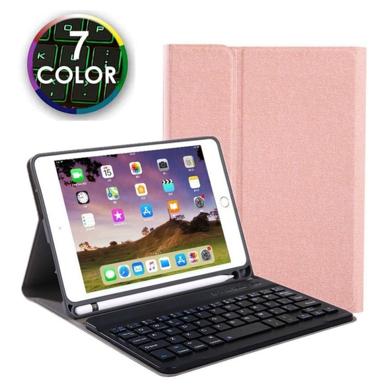 For iPad 10.2 Tablet Touch Keyboard Textured PU Leather Cover Wireless Bluetooth3.0 Connect Overall Protection Stand Function  rose gold_iPad 10.2 backlit version