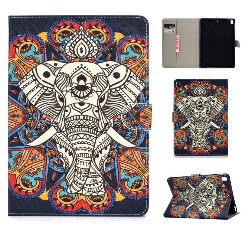 For iPad 5/6/7/8/9-iPad Pro9.7-iPad 9.7 Laptop Protective Case Color Painted Smart Stay PU Cover Fun elephant