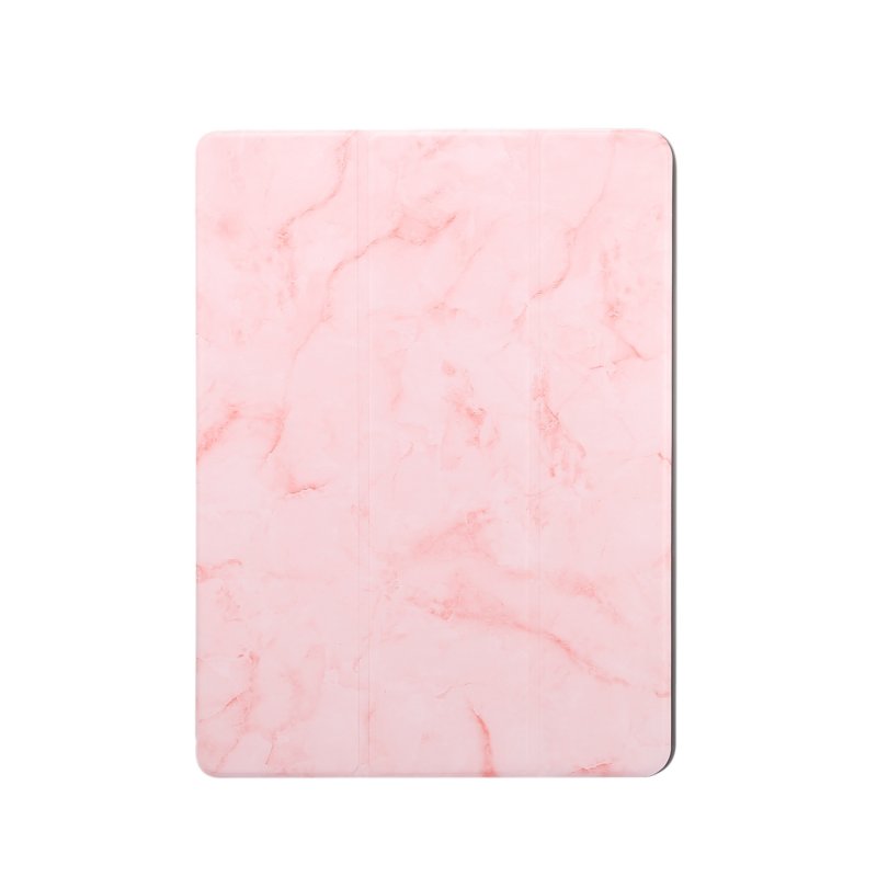 For iPad Pro 10.2 2019 Tablet Cover Marbling Pattern PU Leather Pen Loops Anti-fall Anti-scrach Anti-slip Protect Shell Tri-fold Tablet Case pink