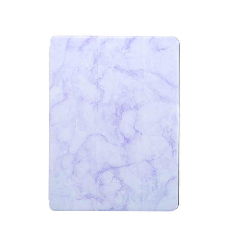 For iPad Pro 10.2 2019 Tablet Cover Marbling Pattern PU Leather Pen Loops Anti-fall Anti-scrach Anti-slip Protect Shell Tri-fold Tablet Case purple