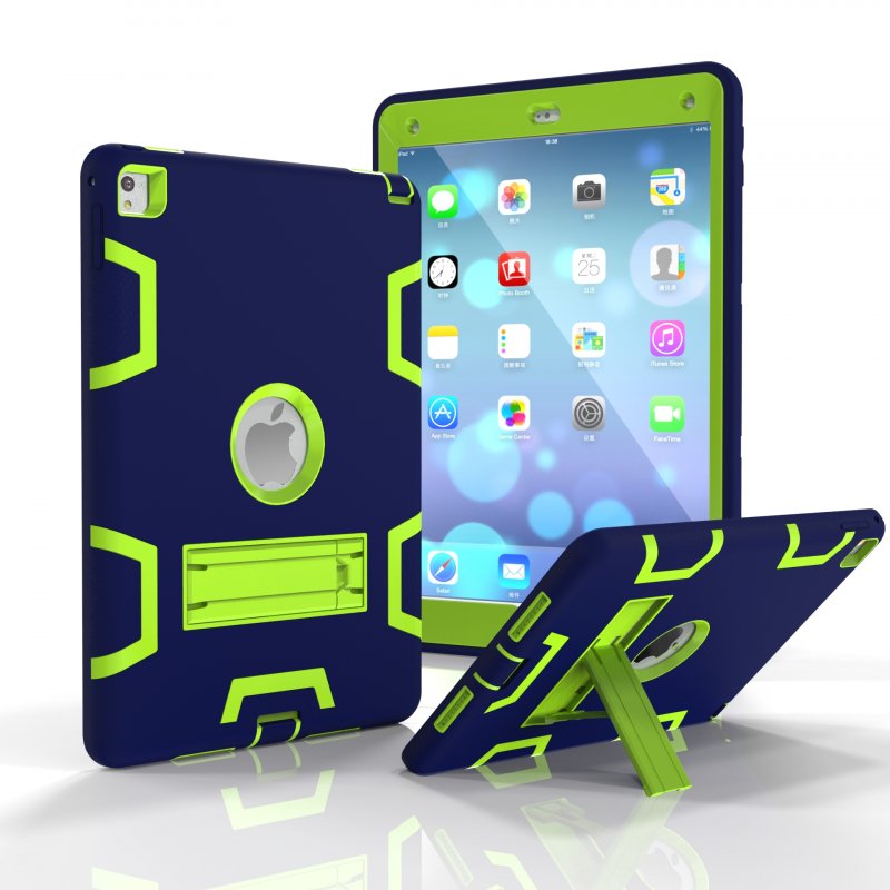 For iPad air2/iPad 6/iPad pro 9.7 2016 PC+ Silicone Hit Color Armor Case Tri-proof Shockproof Dustproof Anti-fall Protective Cover  Navy blue + yellow green