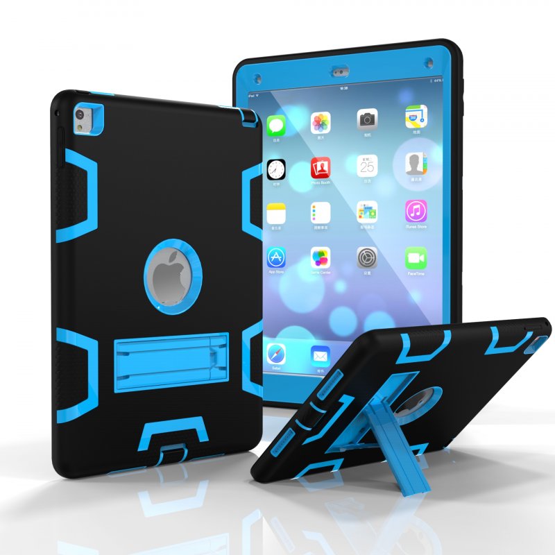 For iPad air2/iPad 6/iPad pro 9.7 2016 PC+ Silicone Hit Color Armor Case Tri-proof Shockproof Dustproof Anti-fall Protective Cover  Black + blue