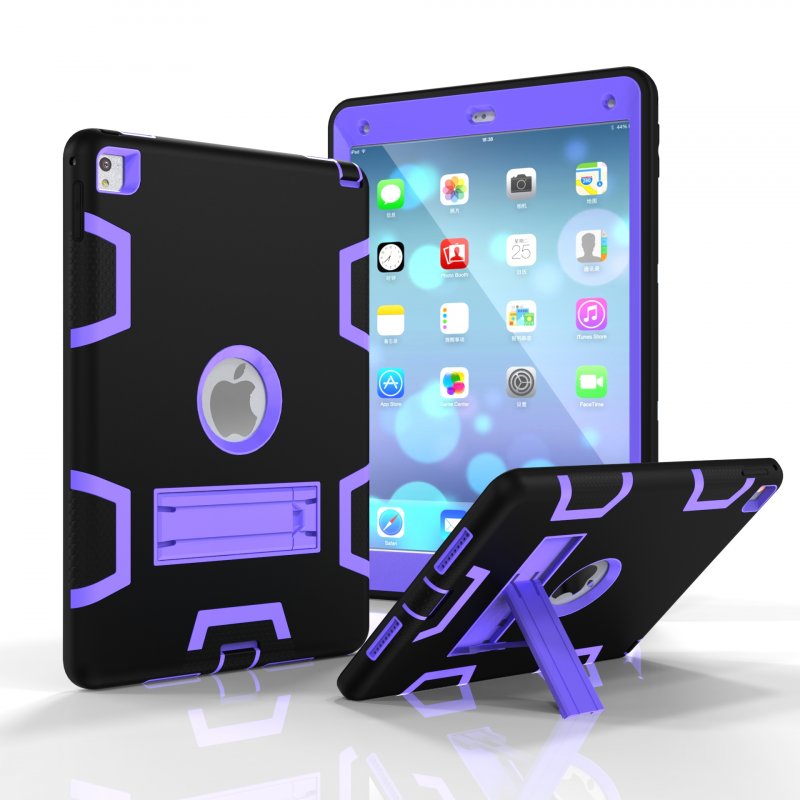 For iPad air2/iPad 6/iPad pro 9.7 2016 PC+ Silicone Hit Color Armor Case Tri-proof Shockproof Dustproof Anti-fall Protective Cover  Black + purple