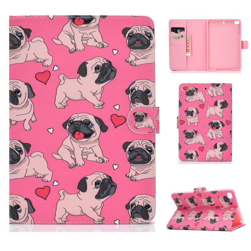 For iPad mini 1/2/3/4/5 Laptop Protective Case Frront Snap Color Painted Smart Stay PU Cover Caring dog