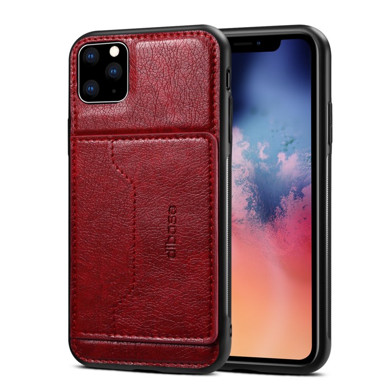 For iPhone 11/11 Pro/11 Pro Max Cellphone Smart Shell 2-in-1 Textured PU Leather Shock-Absorption Anti-Fall Card Holder Stand Function Phone Cover red
