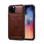 For iPhone 11/11 Pro/11 Pro Max Cellphone Smart Shell 2-in-1 Textured PU Leather Shock-Absorption Anti-Fall Card Holder Stand Function Phone Cover coffee