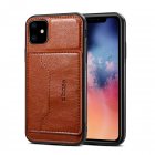 For iPhone 11/11 Pro/11 Pro Max Cellphone Smart Shell 2-in-1 Textured PU Leather Shock-Absorption Anti-Fall Card Holder Stand Function Phone Cover brown